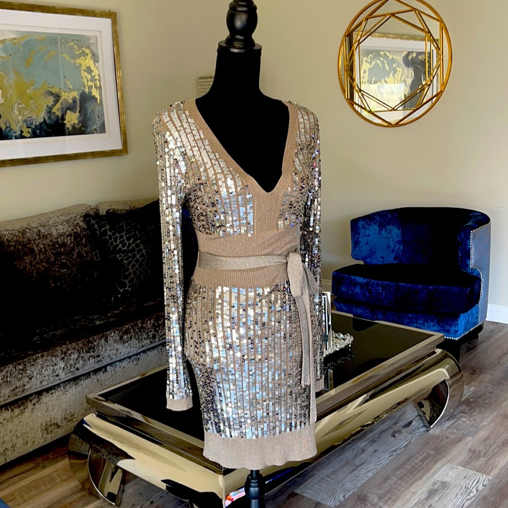 Marciano Silver Sequins Taupe Party Dress 🎉